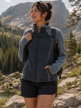 Kuhl Women's Gray Blue Full Zip Fleece Jacket Medium Outdoor Hiking Sweater